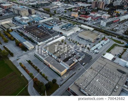 Evening industrial zone district drone aerial view 70042682