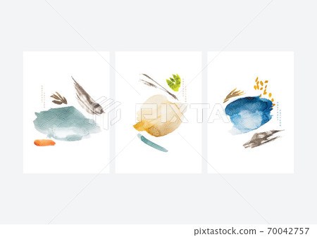 Abstract art background with Japanese wave pattern vector. Brush stroke elements with colorful contemporary art template. Watercolor texture elements. Abstract art background with Japanese wave pattern vector. Brush stroke elements with colorful contemporary art template. Watercolor texture elements. 70042757