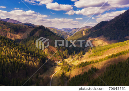 Aerial view of a valley in the Greater Fatra mountains in Slovakia Aerial view of a valley in the Greater Fatra mountains in Slovakia 70043561