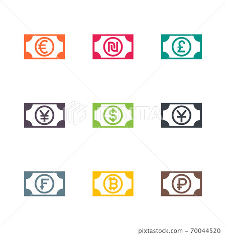 currencies icons, euro, pound, dollar, ruble 70044520