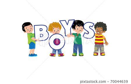 Children set. Smiling four boys with letters 70044639