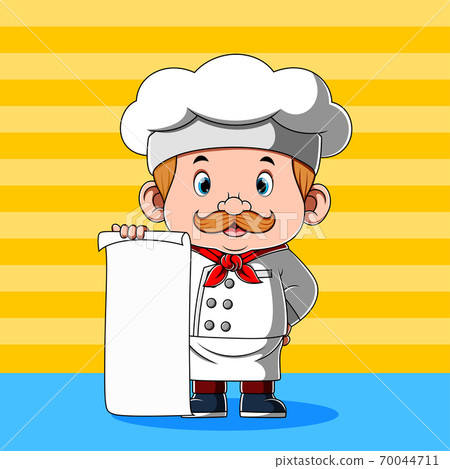 The chef is holding the blank paper for the menu 70044711