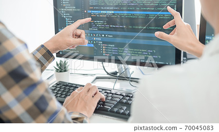Programmer working in a software development and coding technologies. Website design.Technology concept. 70045083