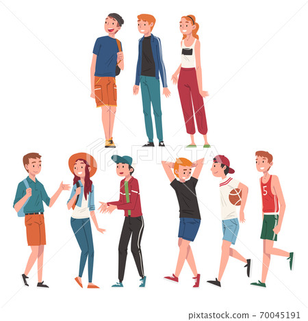 Happy Teenage Boys and Girls Set, Cheerful... - Stock Illustration  [70045191] - PIXTA