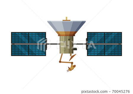 Artificial Space Satellite, Cosmos Exploration, Space Technology Theme Flat Vector Illustration on White Background 70045276