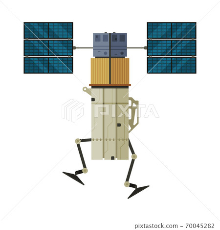 Artificial Space Satellite, Cosmos Exploration, Space Technology Theme Flat Vector Illustration on White Background 70045282