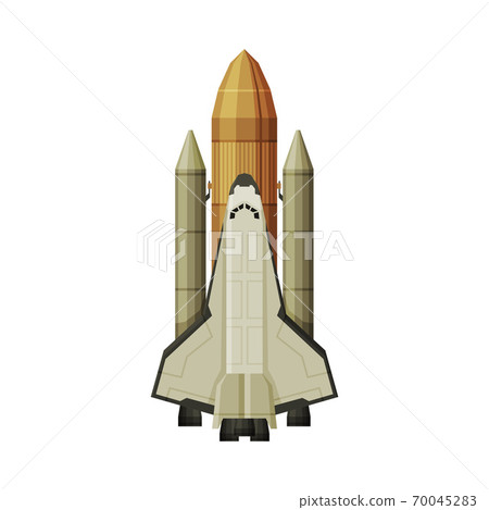 Spacecraft, Cosmos Exploration, Astronautics and Space Technology Theme Flat Vector Illustration on White Background 70045283