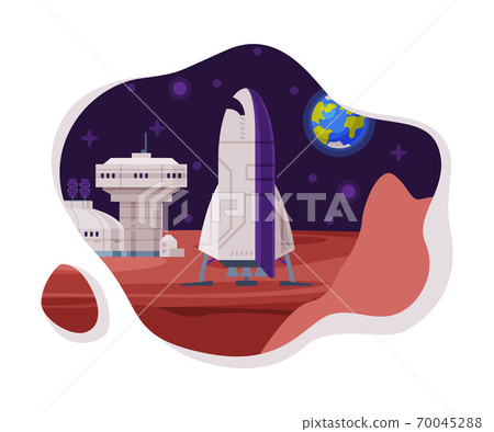 Colonization of Planet Scene, Science Station and Spaceship, Cosmos Industry Exploration Concept Themed Vector Illustration Background 70045288