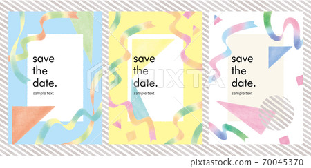 Colorful Ribon invitation template drawn with colored pencils Colorful Ribon invitation template drawn with colored pencils 70045370