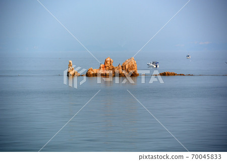 The calm Seto Inland Sea seen from the car ferry and the uninhabited islands, Kansai, and Okayama prefectures scattered in the Bizen sea (14) 70045833