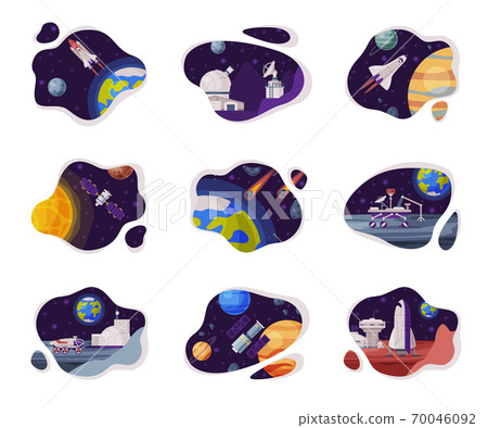 Space Scenes Set, Cosmos Industry Exploration Concept Themed Vector Illustration Backgrounds 70046092