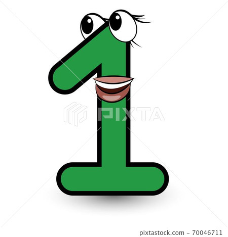 Funny hand drawn cartoon styled alphabet font colorful number one with smiling face vector alphabet illustration isolated on white Funny hand drawn cartoon styled alphabet font colorful number one with smiling face vector alphabet illustration isolated on white 70046711