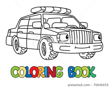 Funny small police car with eyes. Coloring book Funny small police car with eyes. Coloring book 70046858