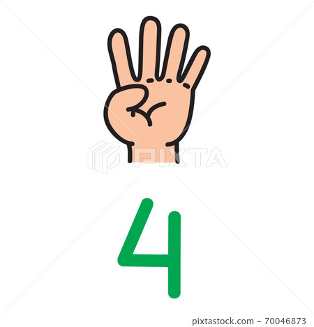 Kid's hand showing the number four hand sign. 70046873