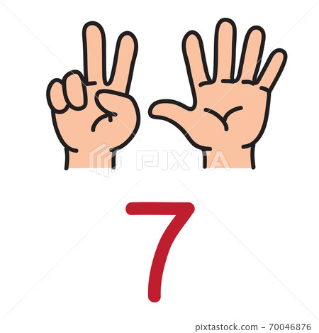 Kid's hand showing the number seven hand sign. 70046876