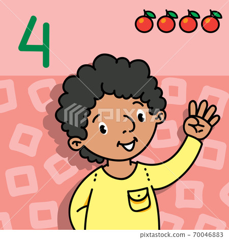 Boy showing four by hand Counting education card 4 70046883