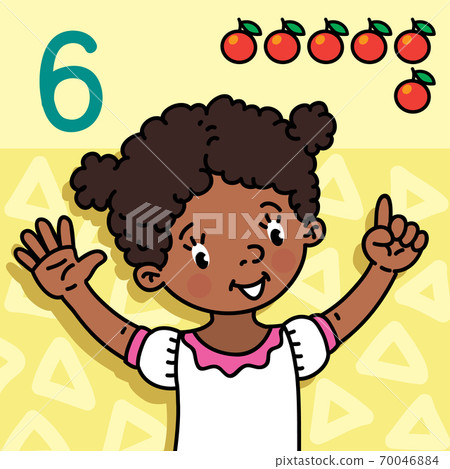 Girl showing six by hand Counting education card 6 Girl showing six by hand Counting education card 6 70046884