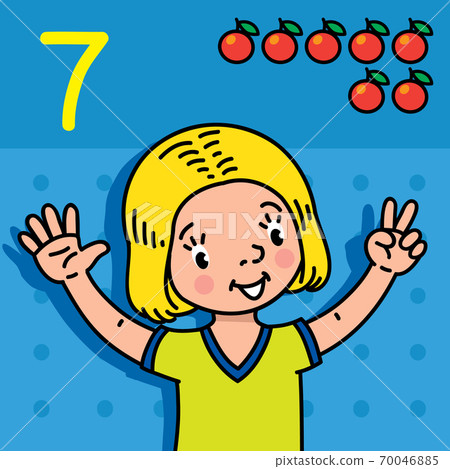 Girl showing seven by hand Counting education card Girl showing seven by hand Counting education card 70046885