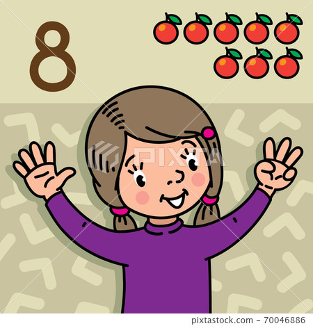 Girl showing eight by hand Counting education card Girl showing eight by hand Counting education card 70046886