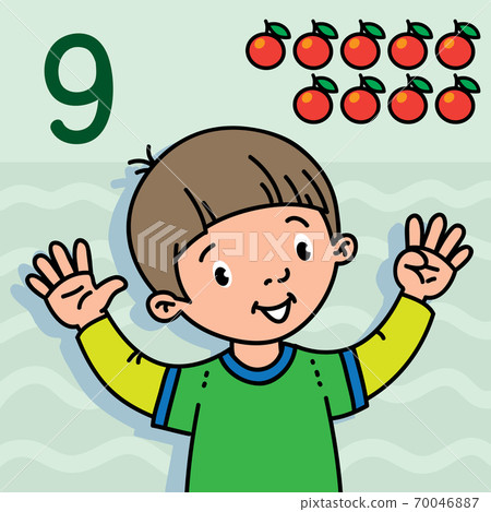 Boy showing nine by hand Counting education card 9 70046887