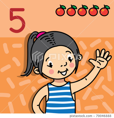Girl showing five by hand. Counting education card Girl showing five by hand. Counting education card 70046888