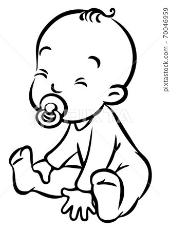 Funny small baby sitting with dummy Funny small baby sitting with dummy 70046959