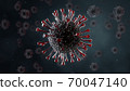 Coronavirus realistic illustration. New deadly disease-causing viruses such as COVID-19 or SARS (Severe acute respiratory syndrome). Virus in a microscope close up. 3D rendering  70047140
