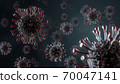 Coronavirus realistic illustration. New deadly disease-causing viruses such as COVID-19 or SARS (Severe acute respiratory syndrome). Virus in a microscope close up. 3D rendering  70047141