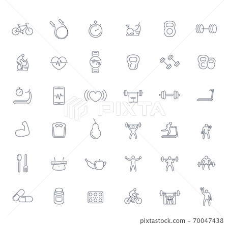 Fitness, workout, gym, diet, training icons set 70047438