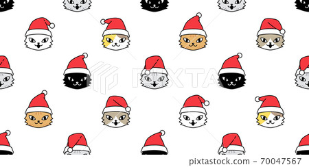 cat seamless pattern Christmas Santa Claus hat... - Stock Illustration ...