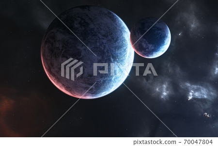 Planets in blue and red light, nebulae, deep space 70047804