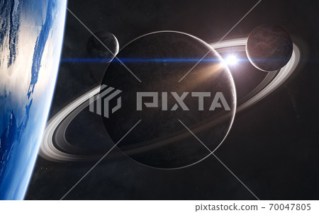 Planets in bright light of star somewhere in deep space Planets in bright light of star somewhere in deep space 70047805