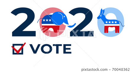 Presidential election in USA 2020 design template. Donkey and elephant symbols of political parties in America. Vector illustration of vote 70048362