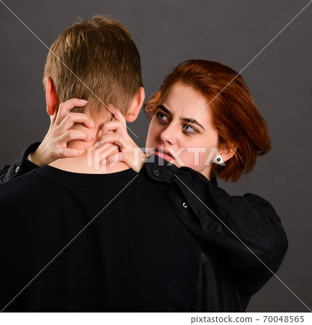 Desparate wife with aggressive husband in domestic violence conception 70048565