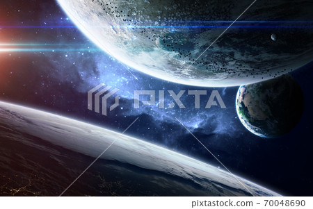 Abstract scientific background - glowing planet in space Abstract scientific background - glowing planet in space 70048690