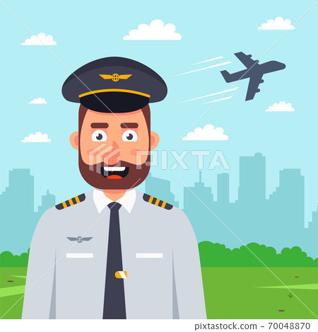 pilot on the background of a plane taking off.  70048870