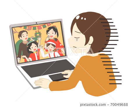 A woman who sheds tears when she sees Christmas online (no line) 70049688