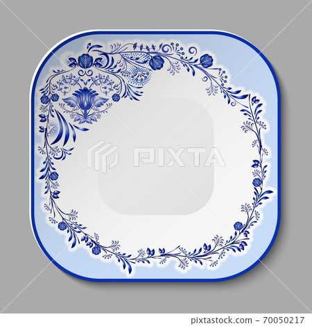 Square porcelain dish with a blue pattern in the style of national porcelain painting. Square porcelain dish with a blue pattern in the style of national porcelain painting. 70050217