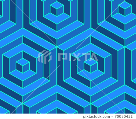 Seamless isometric pattern. Volumetric geometric background. Blue optical illusion. 70050431