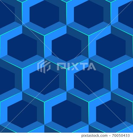 Seamless geometric volumetric pattern. Blue isometric honeycomb background. 70050433