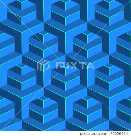 Seamless volumetric pattern. Isometric geometric background. Glossy cube ornament. 70050434