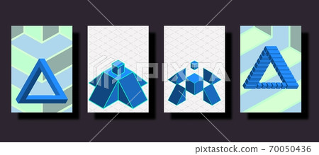 Isometric modern cover design in blue tones. Geometric background concept. 70050436