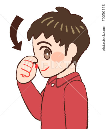 Illustration of a boy showing the correct response when he has a nosebleed 70050538