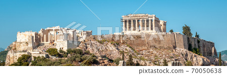 Acropolis with Parthenon in Athens, Greece. Panoramic view of Ancient Greek ruins. 70050638