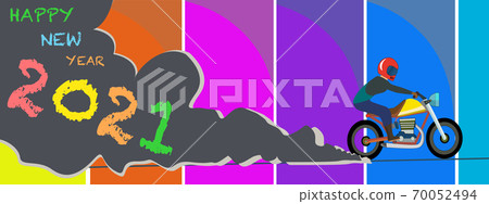 Vector illustration of happy new year, man ride a classic custom motorcycle. Retro style transport 70052494