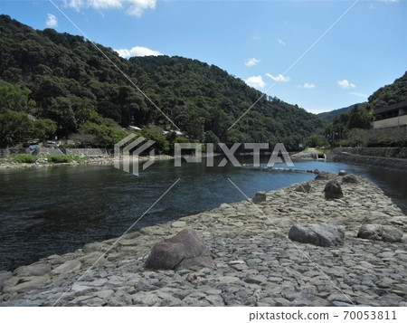 River scenery in Japan: Uji River flowing through Uji City 70053811