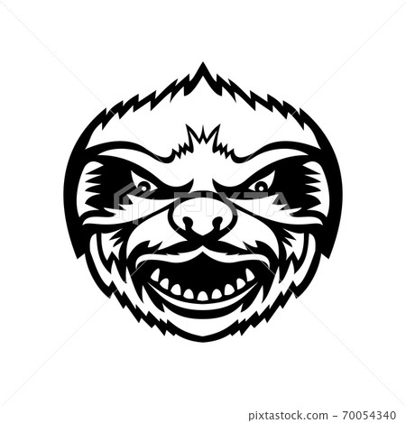 Head of Angry Sloth Front View Mascot Retro - Stock