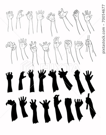 Set of hands in many gesture. 70054677