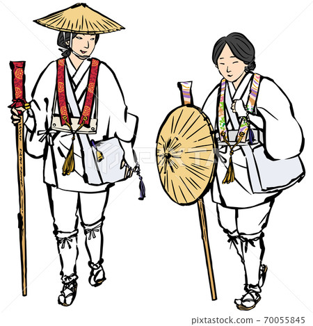 Japanese-style pilgrimage, two women Japanese-style pilgrimage, two women 70055845