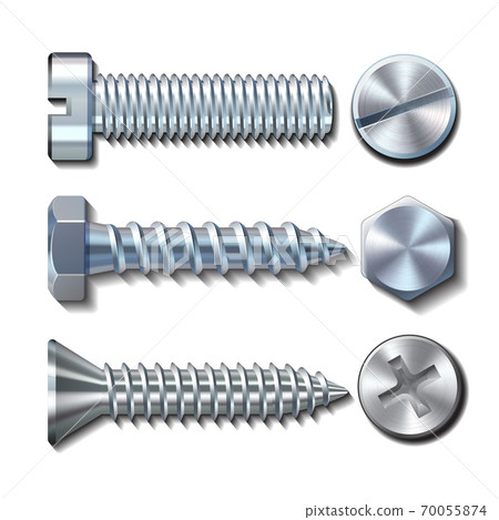 Metal screws bolt screw nut rivet head steel Vector Image